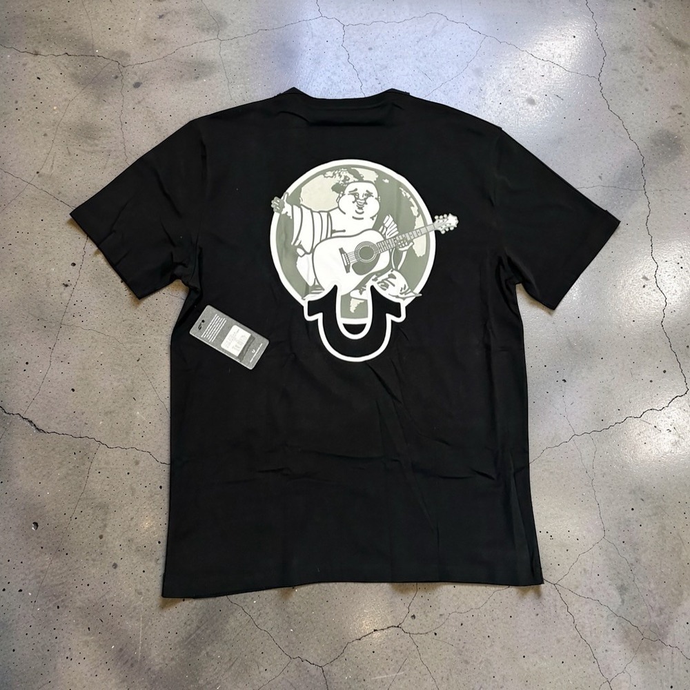 True Religion T-Shirt Mens XL Jet Black Buddha World Crew Graphic NWT 107702
